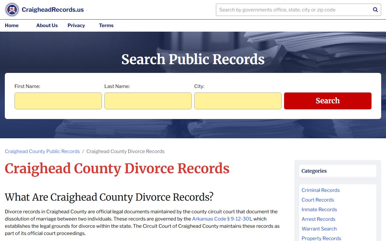 Craighead County divorce records resource