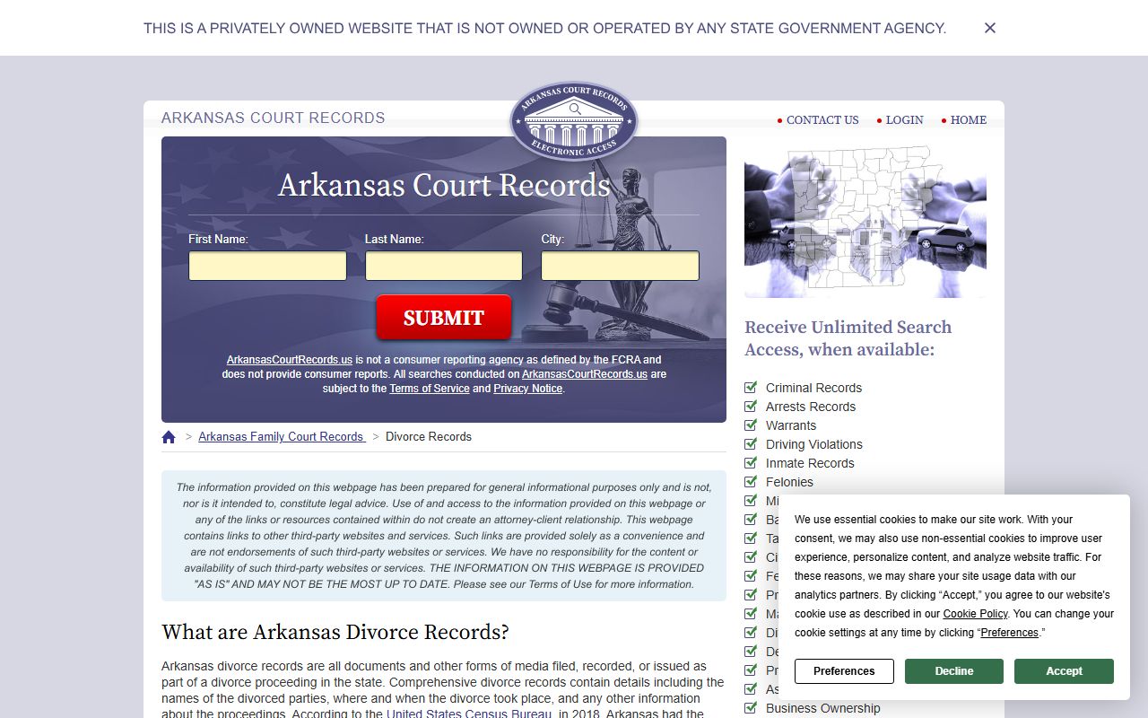 Arkansas divorce certificate versus decree explanation at Arkansas Court Records