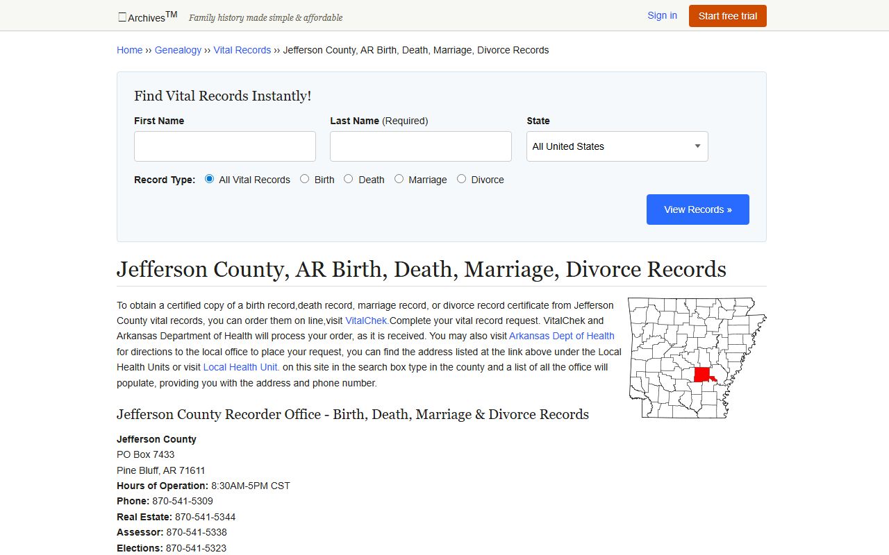 jefferson county vital records arkansas divorce certificate information