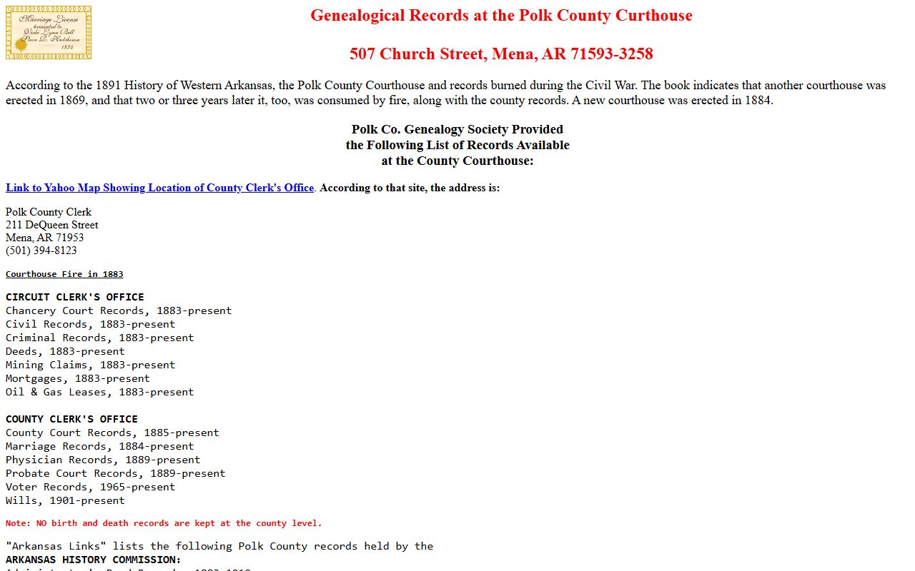 Polk County Circuit Clerk listing on Arkansas Association of Counties