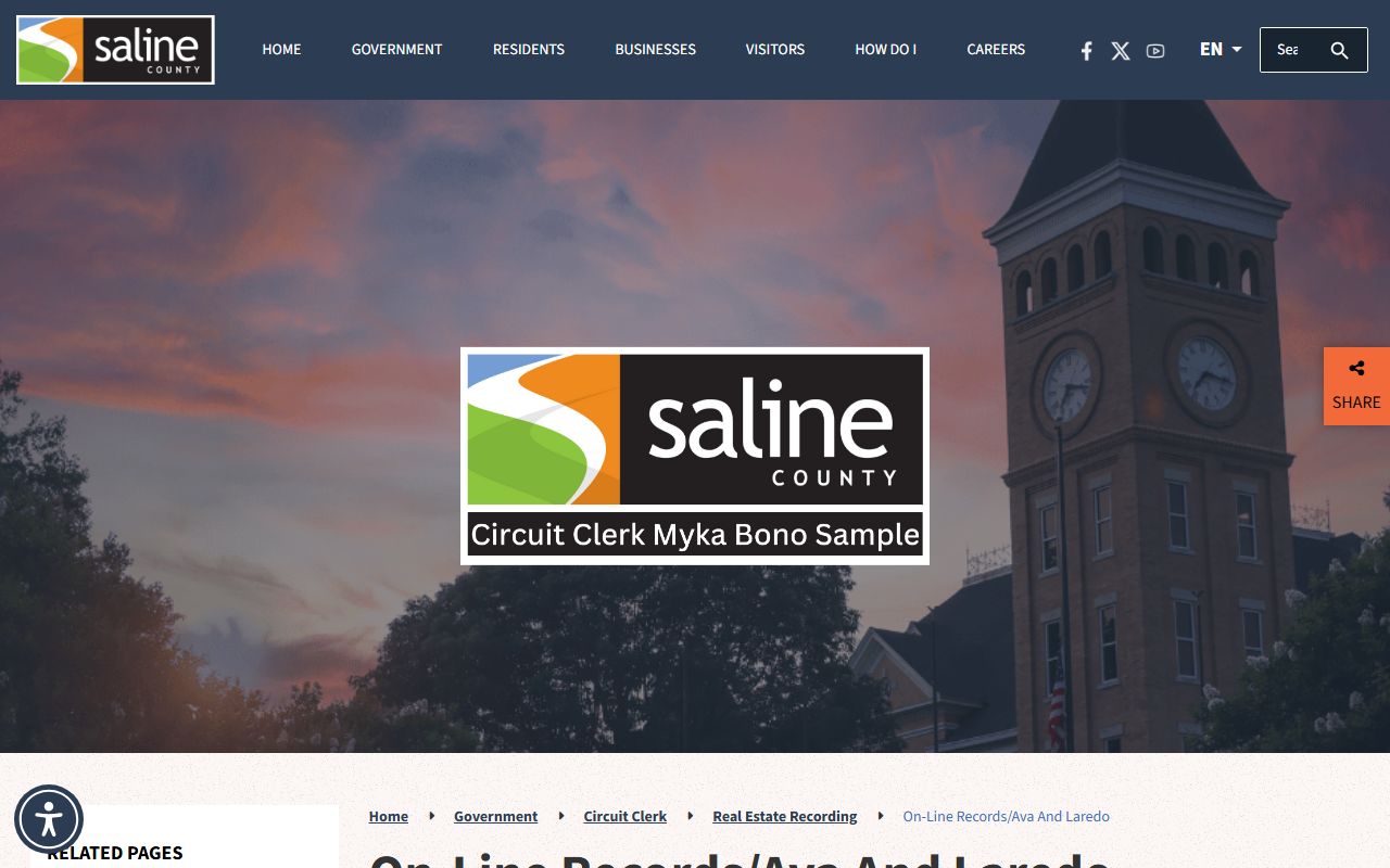 Saline County online records page with Circuit Clerk information